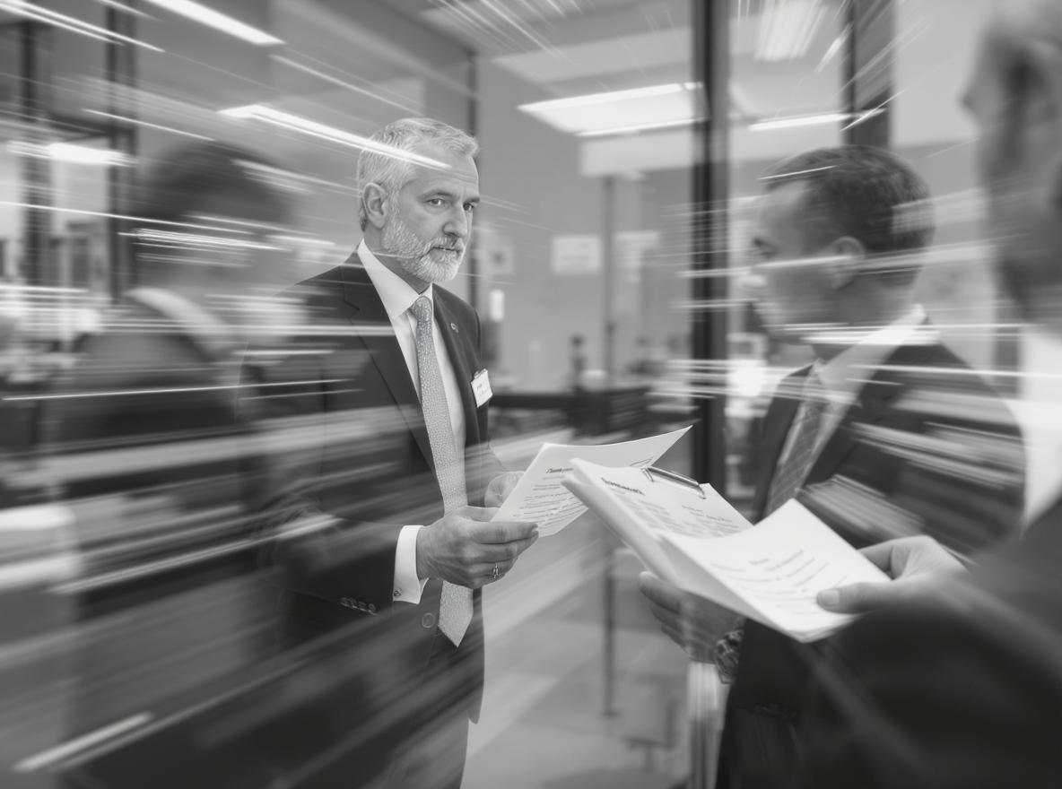 Réunion d'affaires avec documents, effet flou artistique.